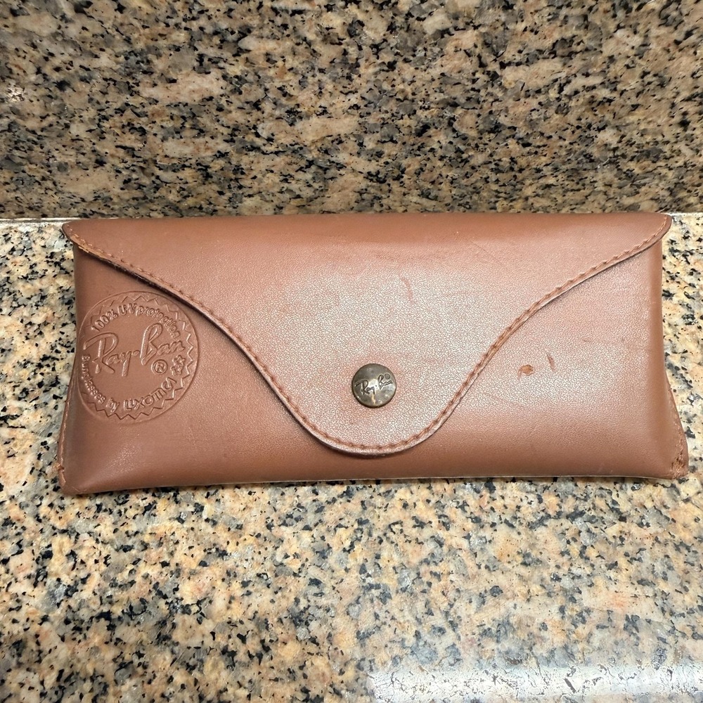 VTG Ray-Ban Brown Genuine Leather Embossed Sunglasses Case Made in Italy